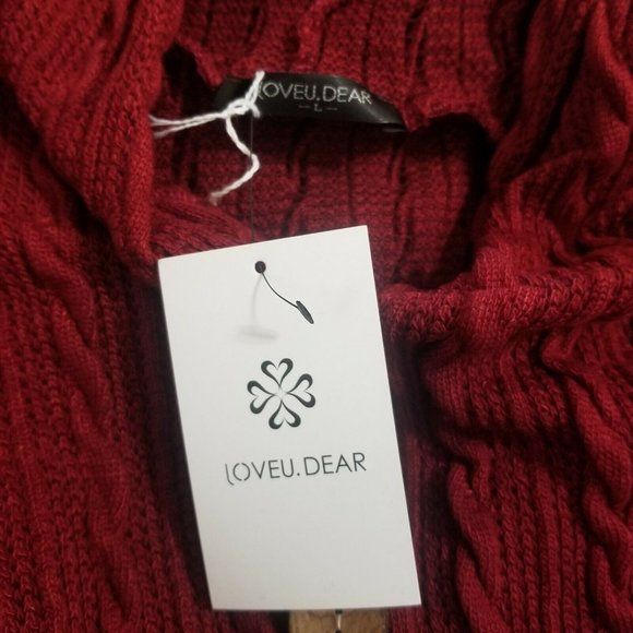Loveu.Dear Cute Burgundy Knit Button Accent Hooded Cardigan Size Large MRSP $100 - Picture 2 of 5